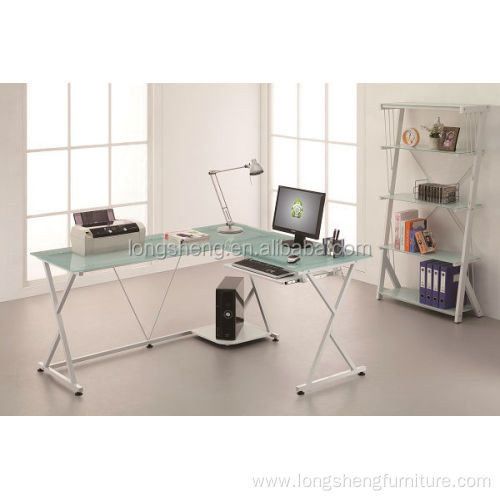 Corner computer desk with glass desktop